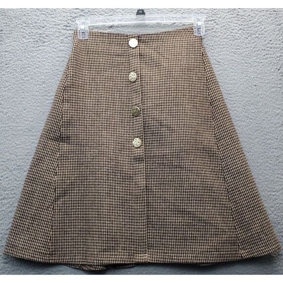 Dresses & Skirts - Rave On Trend‎ A Line Skirt Womens Small Multi Houndstooth Button Front Back Zip